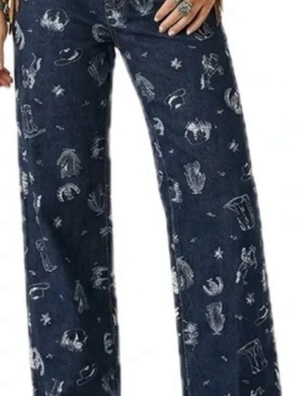 NWOTCali 1850 Straight Leg Jeans Women 7/28 Blue Western Cowboy Print High Rise